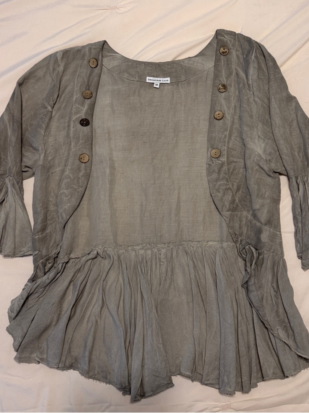 Grey Beige Ruffle Sleeve Shrug Top